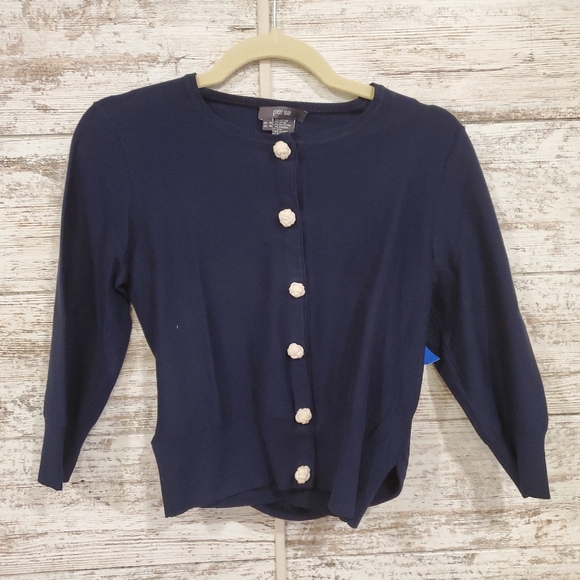 Perse navy cardigan w/white flowers - Picture 1 of 3